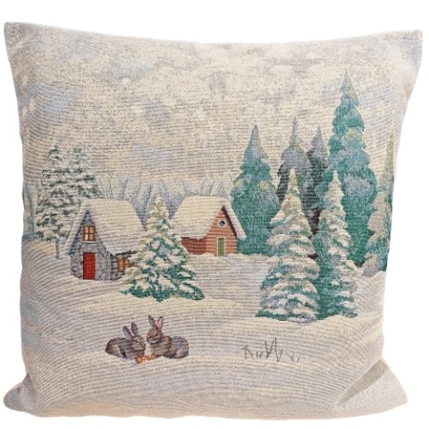 Poszewka gobelinowa zimowa prztykana srebrną nitką 45x45